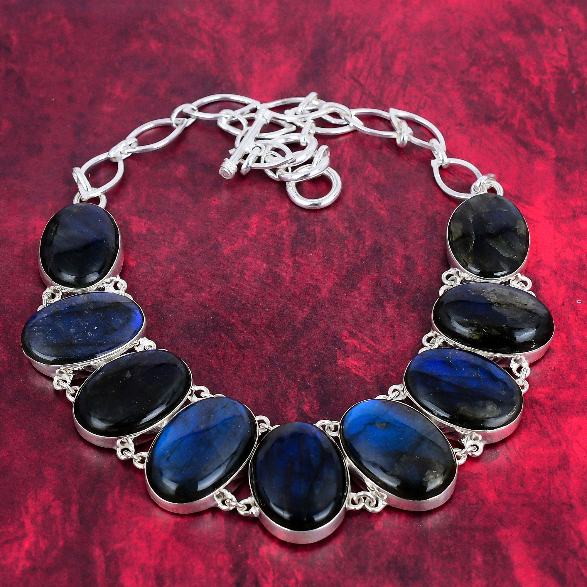 

Ожерелье из натурального лабрадорита, ювелирные изделия из стерлингового серебра 925 пробы с драгоценными камнями, регулируемая цепочка ручной работы, удивительные украшения, подарок для нее Adjustable with 18 inches синий