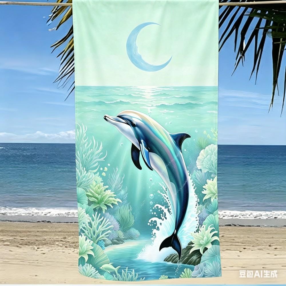 Oversized Dolphin Beach Towel Microfiber, Extra Large Full Body Wrap Quick Dry Sand Free Towel, XL Tropical Sea Vacation Gift