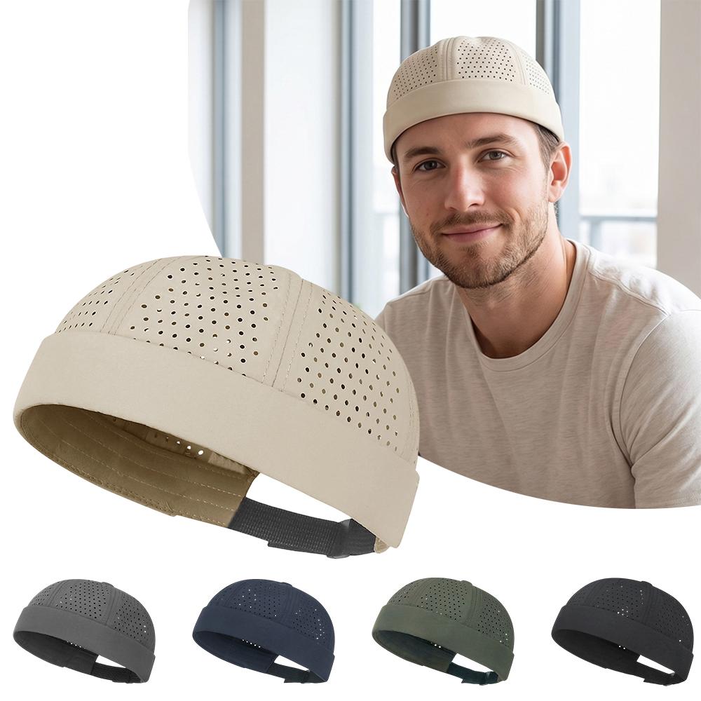 Mesh Breathable Brimless Hat Summer Ultra-Light Quick-Dry Docker Caps Adjustable Beanies Hat Men Hip Hop Hat Landlord Cap
