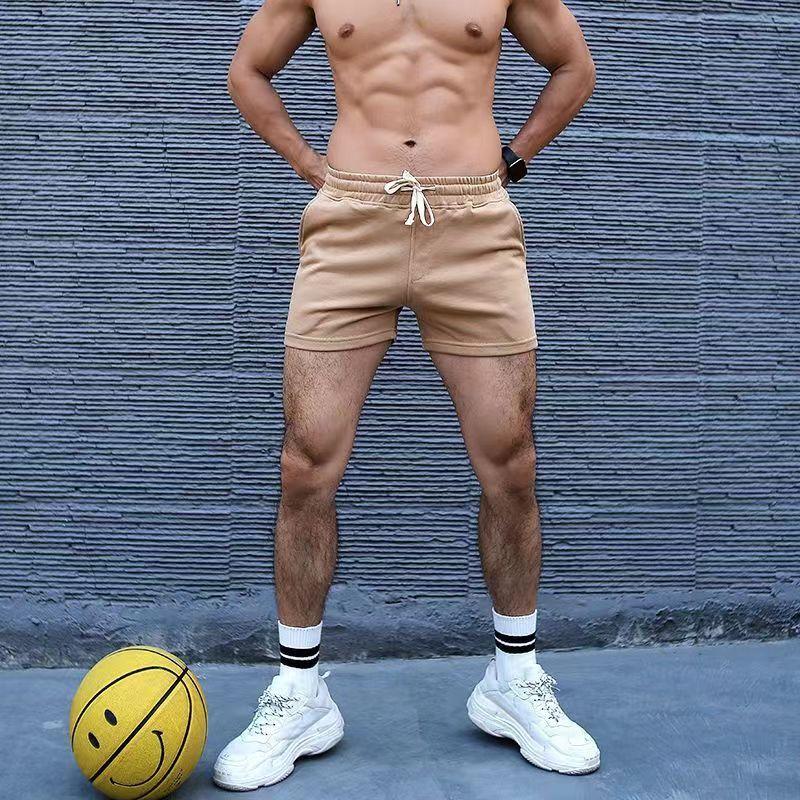 Men Pants Solid Cotton Three-point  Sports Elastic Mid-waist Lace-up Shorts Plus Size