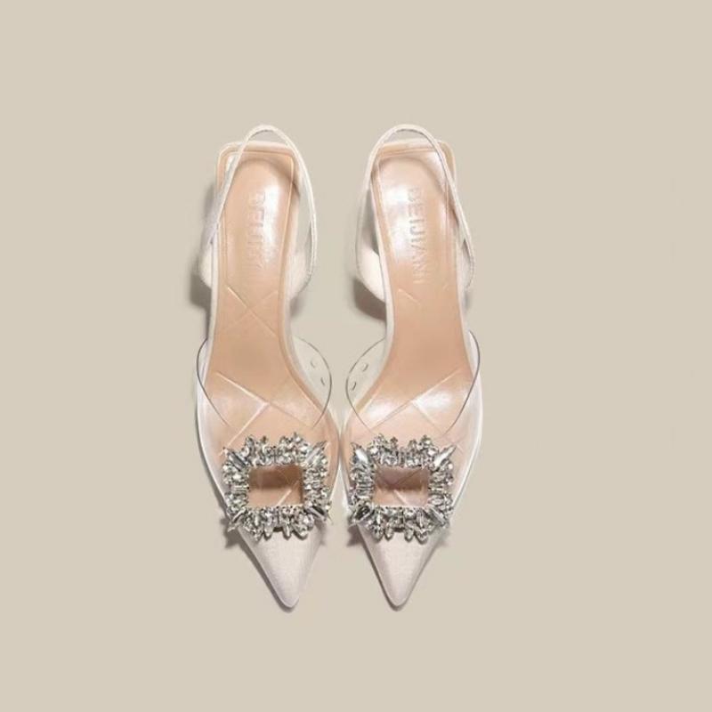 Fashion Spring and Autumn Fashion New Sexy Banquet Comfortable Crystal Transparent Solid Color Pointed Toe Women's High Heels