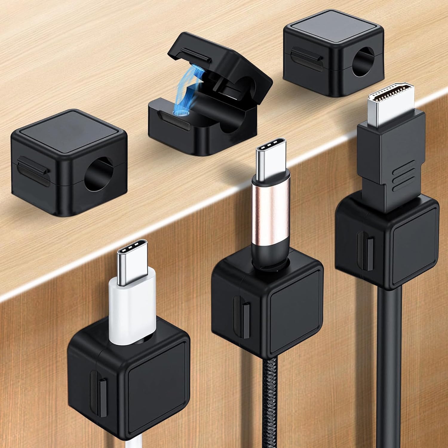 Cable Clips, 6-Pack Cable Organizer, Adhesive Cable Management Clips, Cable Holder for Home Office Car Wall Mount Desktop Nightstand