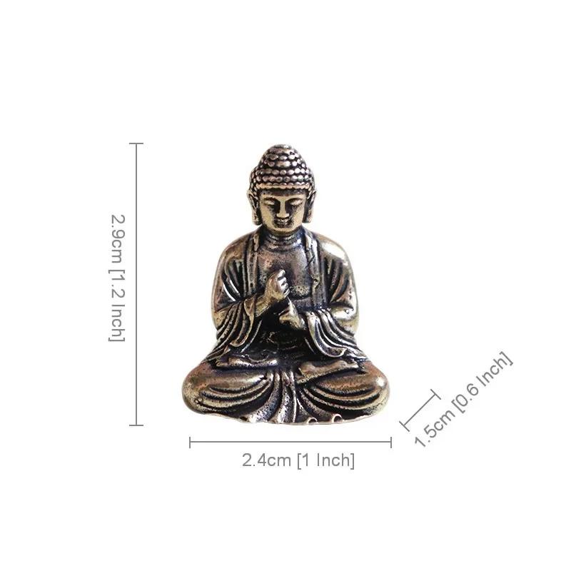 Small Creative Craft Mini Portable Vintage Brass Buddha Statue Pocket Sitting Buddha Figure Sculpture Office Desk Decor Ornament