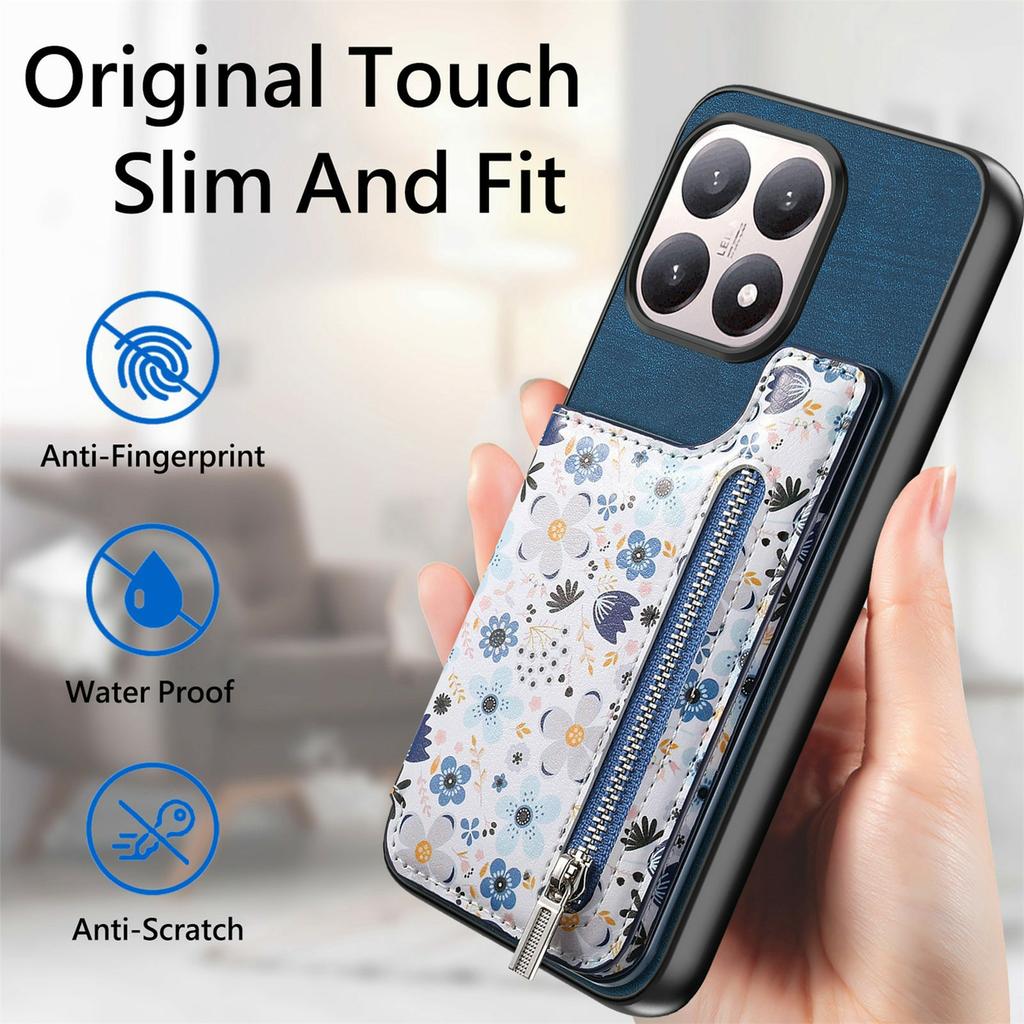 For Xiaomi 15T Leather Phone Cover with RFID Blocking Zipper Card Bag Kickstand