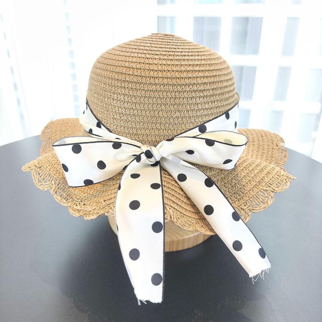 Girls' Korean Style Straw Beach Sun Hat with Sunscreen and Matching Bag