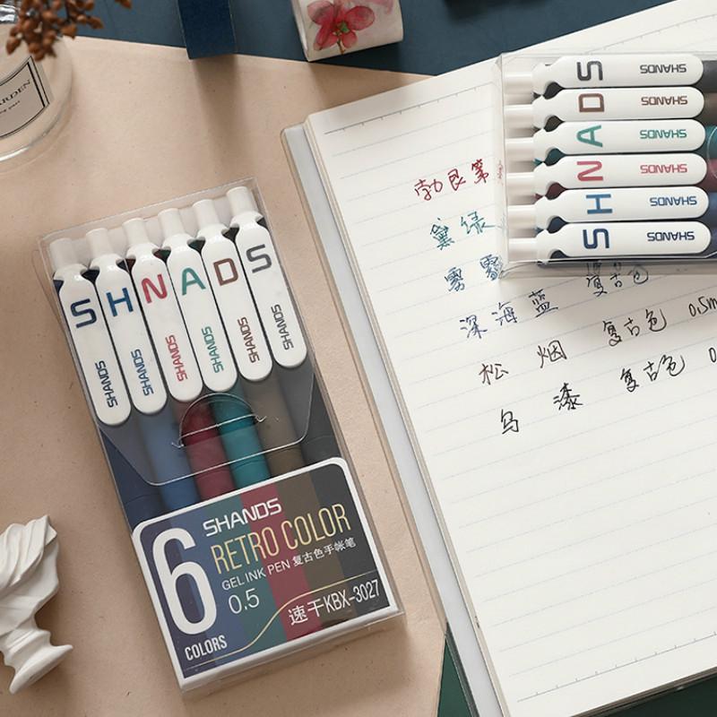 6 Stück/Box Retro Farbe Gelstift Stift Chinesischer Stil Farbe Schnelltrocknend Handstift Retro Stift