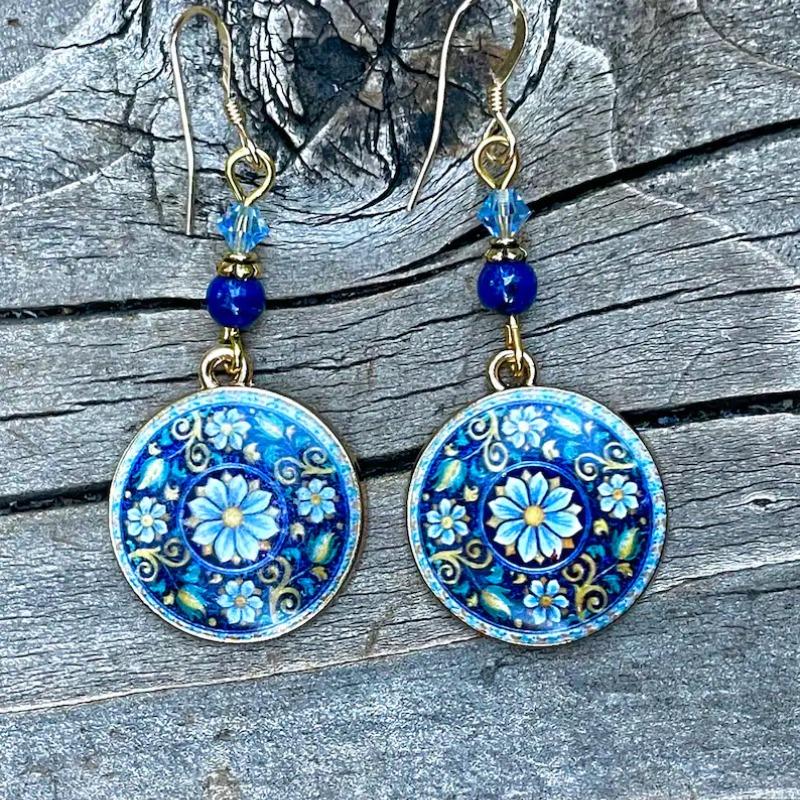 Böhmischer Ethnischer Stil Blumenmuster Runde Platte Damenohrringe Vintage Schmuck Feiertagsjubiläum Geschenk Zubehör