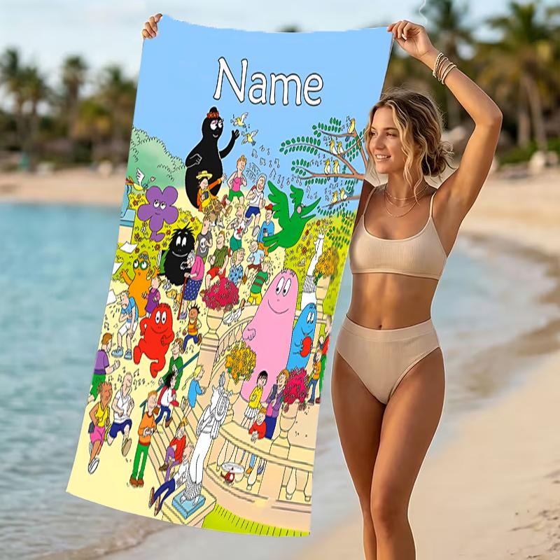 Customizable personalized beach towels Barbapapa themed designs.Suitable for the beach, yoga, sports;ideal as beach accessories