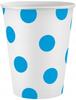 White Paper Cups with Blue Polka Dots 6 Pcs.