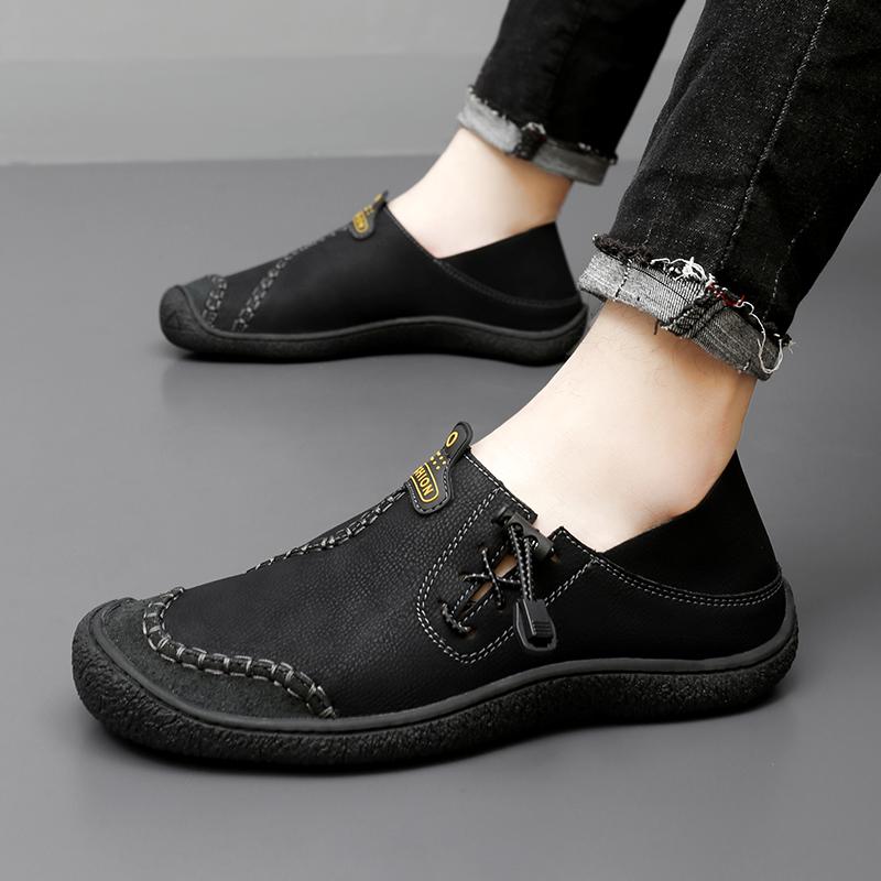 Men Handmade Leather Shoes Black Casual Hiking Shoes Outdoor Grey Walking Driving Shoes Over Sized Brown Slip On