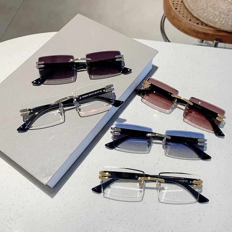 New Frameless Simple and Versatile Metal Frame Sunglasses, High-end Trendy Driving UV-proof Sunglasses