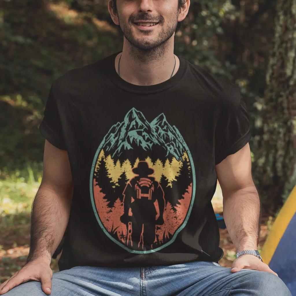 Hiker T Shirt Hiking Mountaineer Mountains Mountaineering Outdoor Vintage Streetwear Fashion Unisex Designer Clothes
