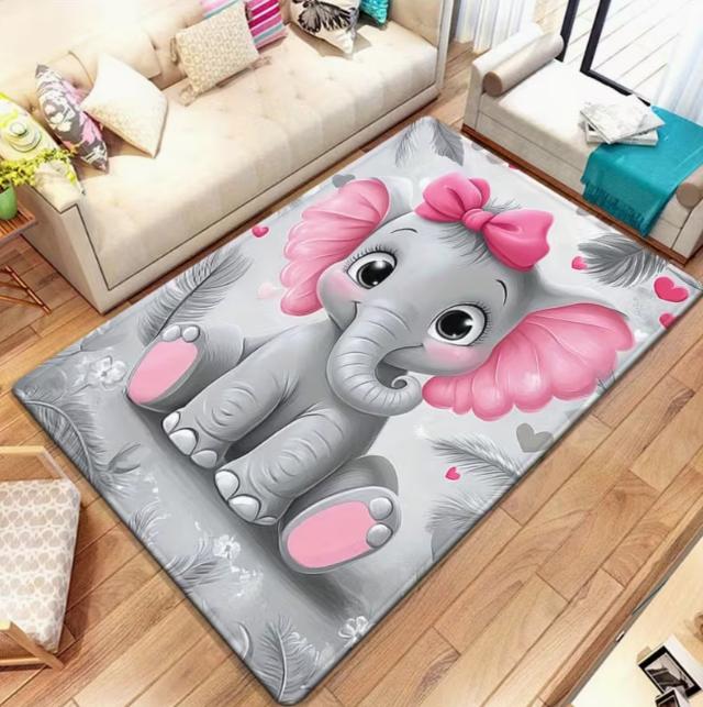 

The Pink Bow Decorated Elephant Is Kitchen This Absorbent and Carpet Is Suitable for Living Room Entrance Camping Picnic Carpet 40x60cm