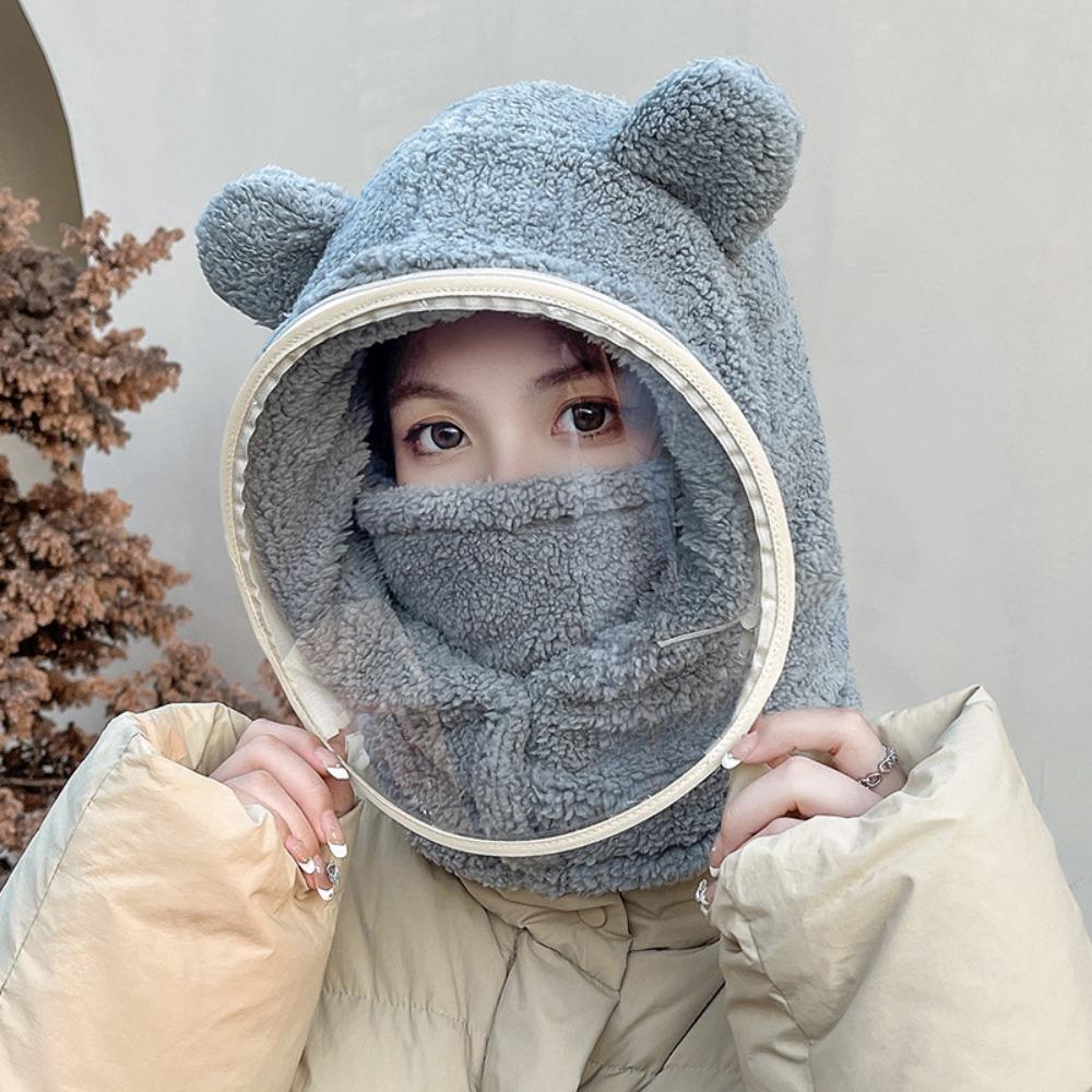 Windproof Riding Face Mask Warm Plush Pullover Hat Fashionable Full Face Cover Hats  Men Women