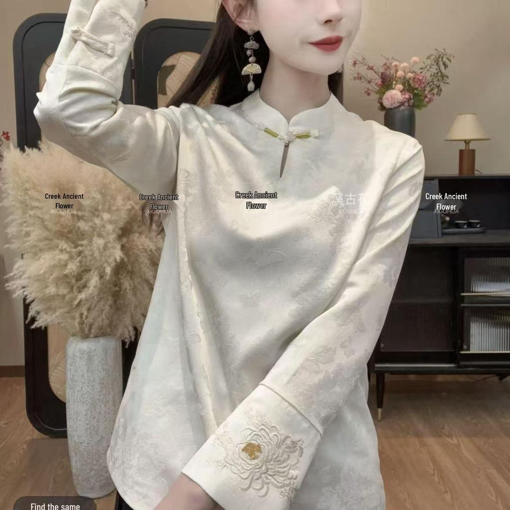 2025 Spring/Autumn Women's Long Sleeve Jacquard Embroidery Chinese-Style Shirt