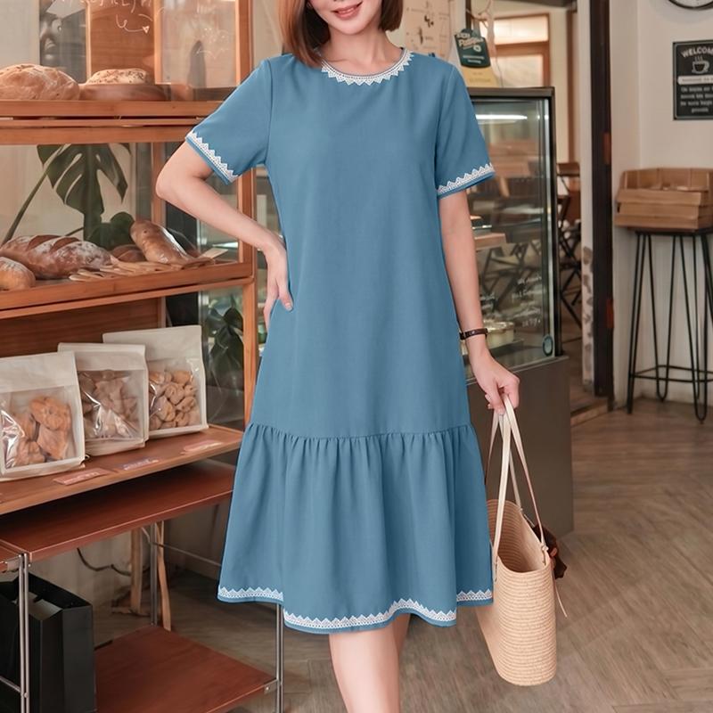 ZANZEA Women Casual Round Neck Solid Color Summer Short Sleeve Dress