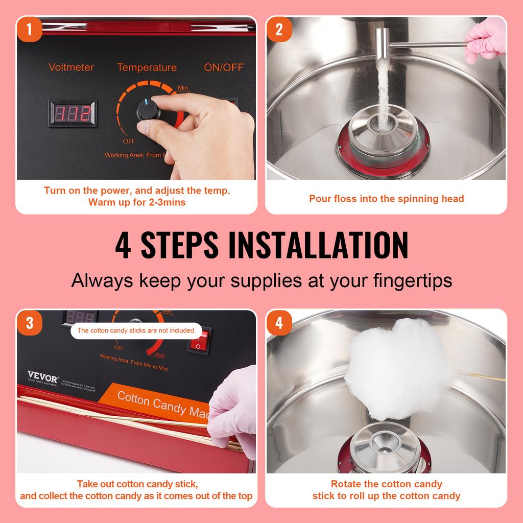 Electric Cotton Candy Machine Candy Floss Maker Commercial Cotton Candy Machine Stainless Steel Bowl and Sugar Scoop
