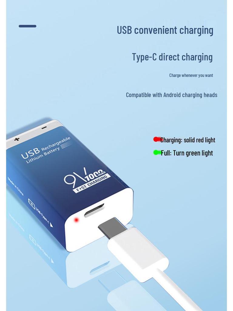 CR9V Rechargeable 6F22 Square Lithium Battery for Multimeters & Smoke Detectors, High Capacity