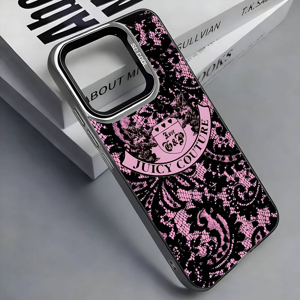 J-JUICY C-COUTURE Pouzdro na telefon Pro iPhone 17, 16,15,14,13,12,11 Plus,Pro Max, Barevné Stříbrné Kryt Funda