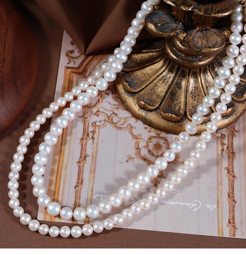 Double-Layer Necklace Natural White Freshwater Pearl Nearly Circular Clavicle Chain S925 Solid Sterling Silver Inlaid Zircon