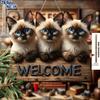 Placa de Boas-Vindas de Madeira de Gatinho Siamês 2D Plano, com Ilustração Realista de Gato, Não Precisa de Energia, Perfeita para Decoração de Casa de Natal e Temática de Gatos