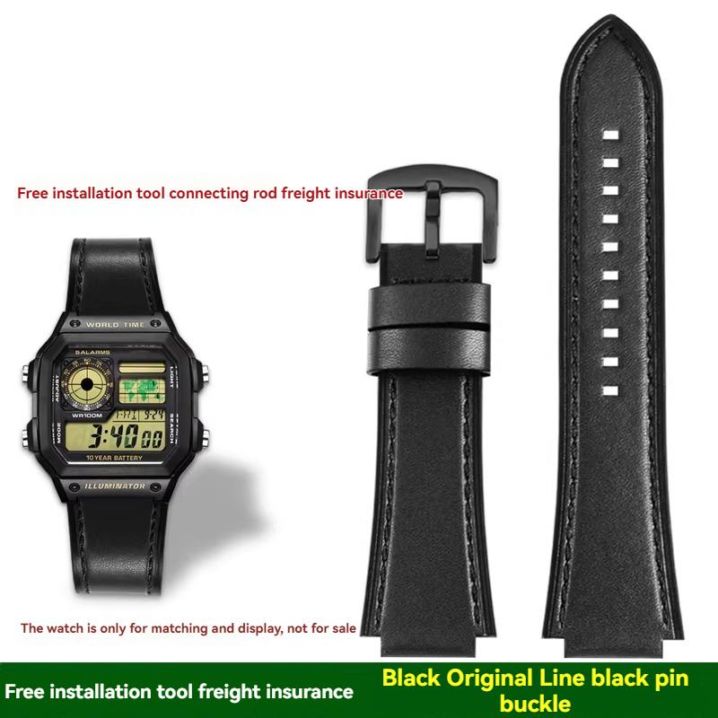 For Casio small square AE1200/1300/1500 SGW-300/400 W-218 men's original genuine leather watch strap accessories