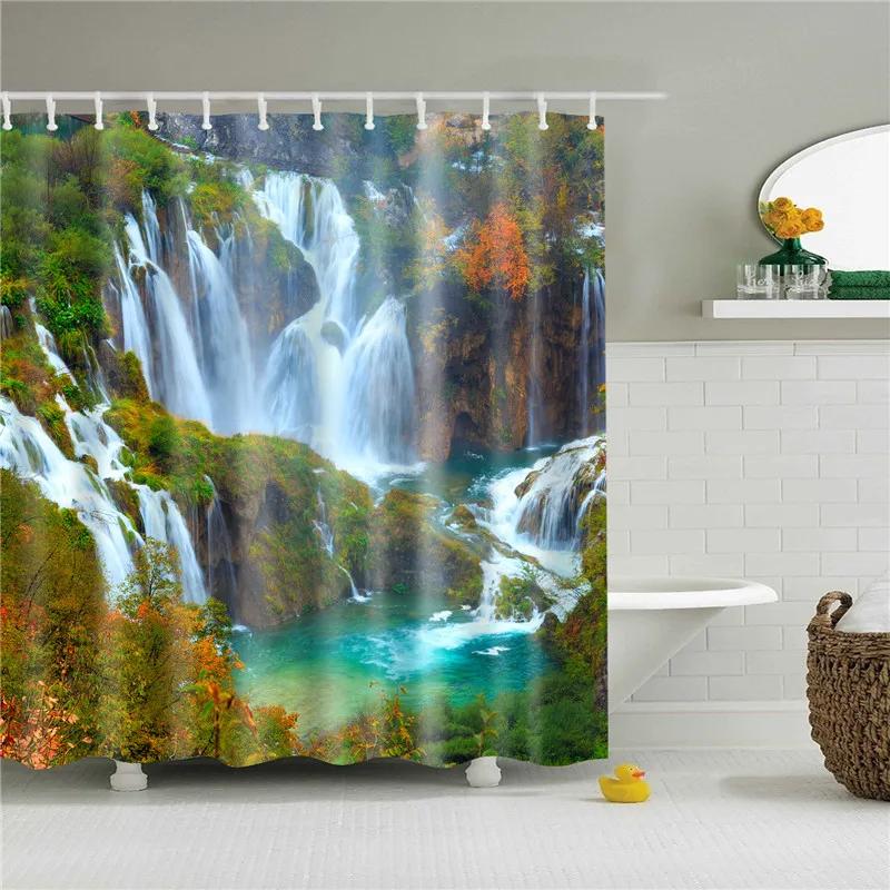 Beach Sea Seaside Shower Curtains Nature Scenery Waterproof 3d Bathroom Curtains Home Decoration Washable Bath Screen with Hooks