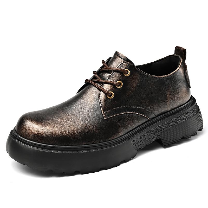 

Foreign trade export Italian big-name casual versatile trend leather shoes men s platform British style retro tooling shoes 38 коричневый