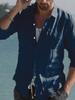 Men's Cross-Border Linen Spring and Summer Beach Long Sleeve Solid Color Casual Shirt Daily Shirt