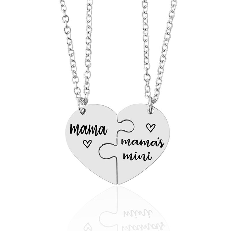 

2 Pcs/Set Heart Puzzle Pendant Necklace Mama S Mini Mama Matching Necklace Mother Daughter Son Jewelry Gifts