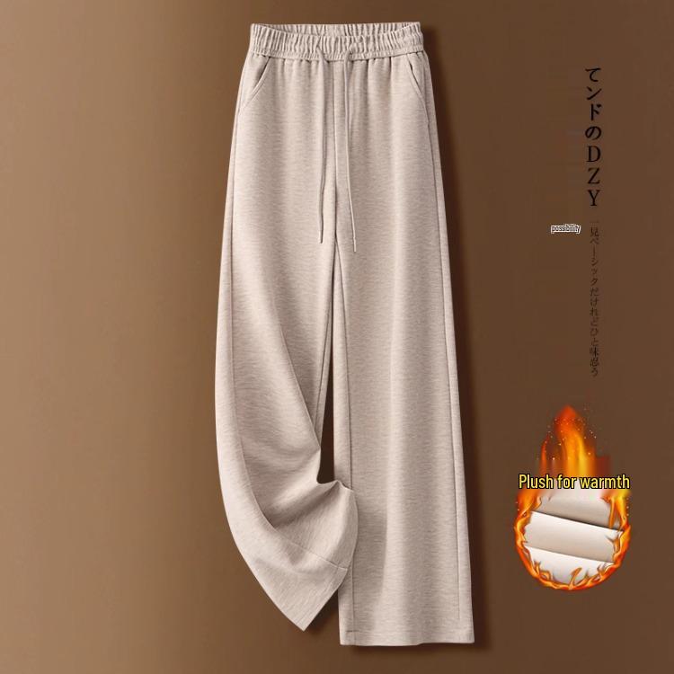 

Женские брюки цвета хаки из шерсти на флисовой подкладке, широкие, осень/зима 2024 - Новая мягкая свободная посадка в стиле зауженных брюк XL (115-125 lbs)