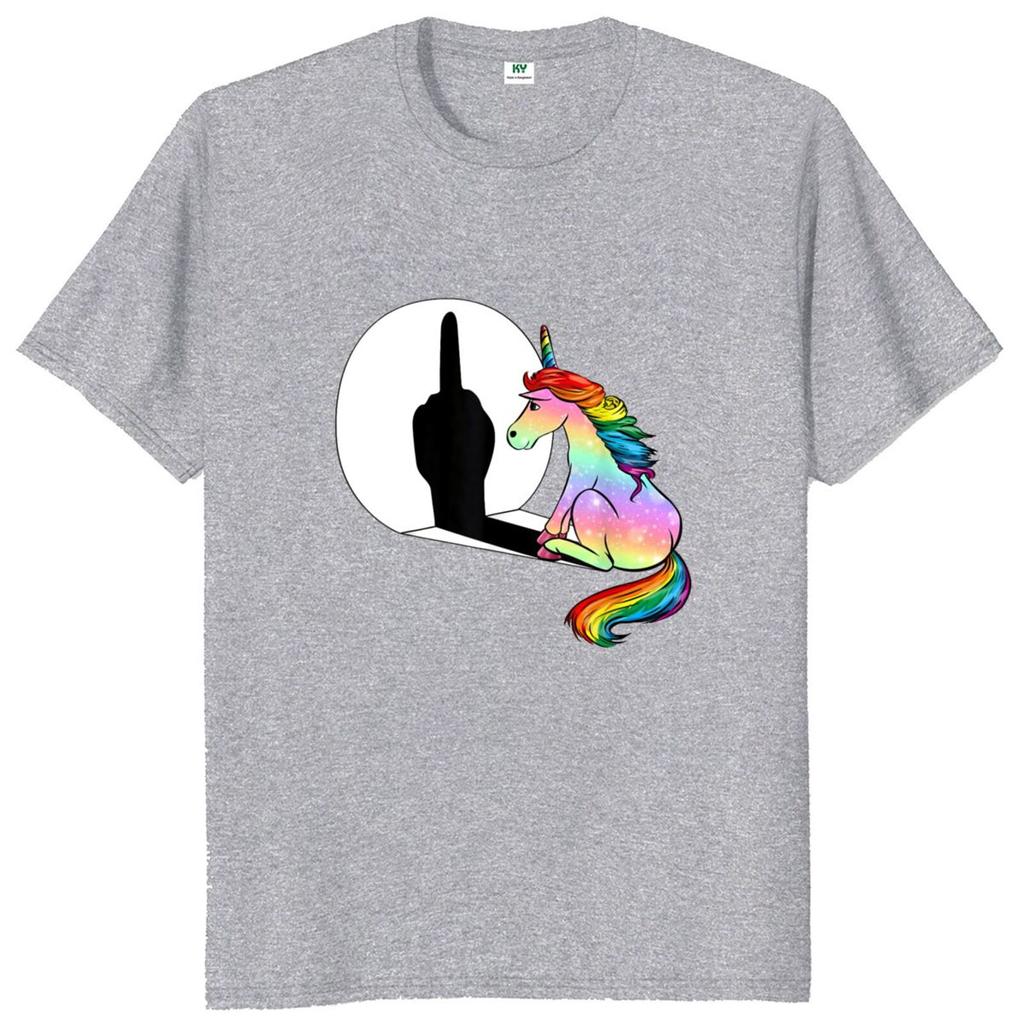 Summer Men's Unicorn Middle Finger Funny Printed Round Neck T-shirt Neutral 100% Cotton Soft Breathable Street Short Sleeve