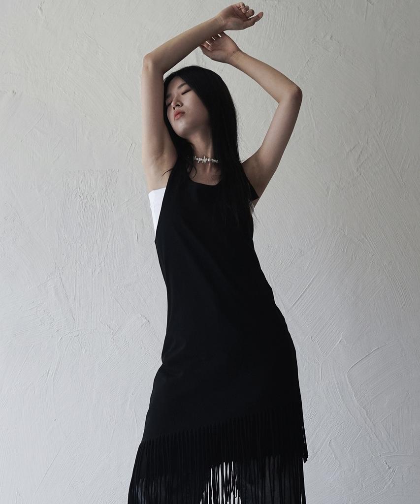 RUBATI Layered Fringe Jersey Dress_Black