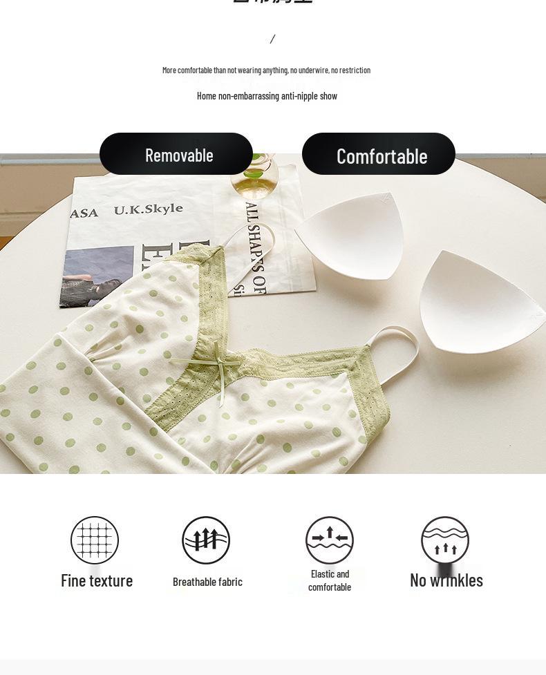 Girly Polka Dot Modal Camisole Pajama Set with V-Strap and Padding - Comfortable Summer Homewear