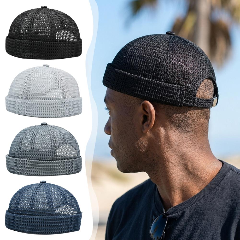 Gorra de Malla para Verano Piel de Melón Transpirable Ultraligera Borde Ajustable Sin Visera Gorra Hip Hop Protección UV Gorra para Exteriores