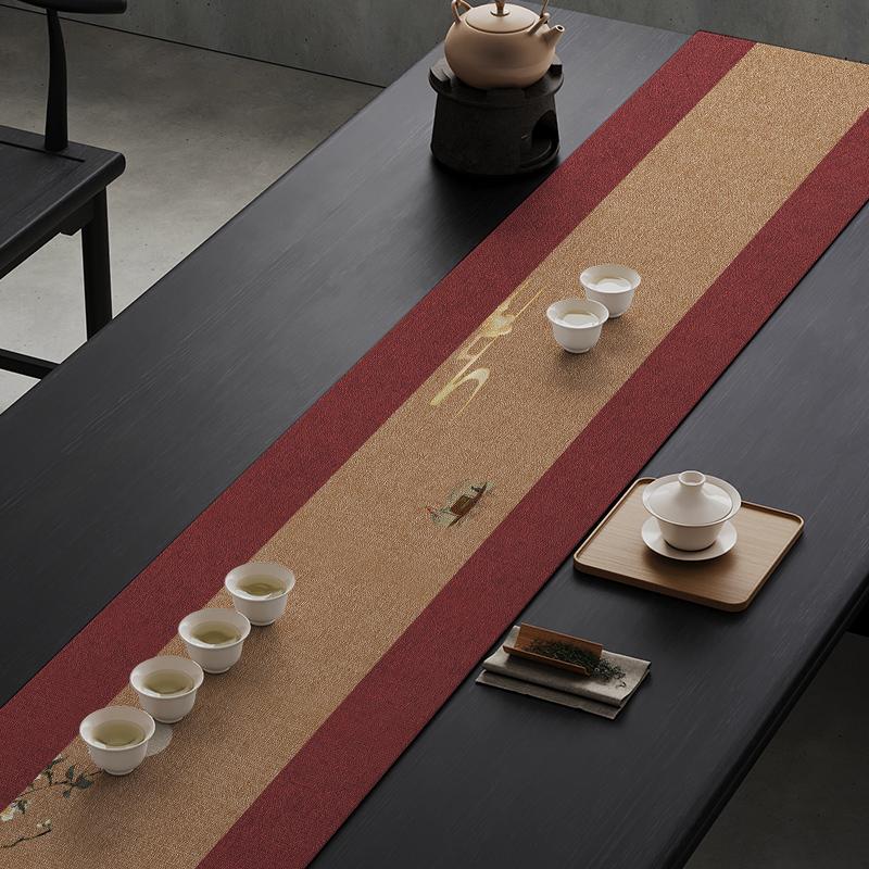 New Chinese Tea Banquet Zen Table Flag Fabric Table Mat Waterproof Tea Tablecloth Tea Table Long Strip Light Luxury High-end