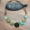 European Retro Colorful Oil Painting Necklace: Women's Ethnic Style Leather Cord Jewelry