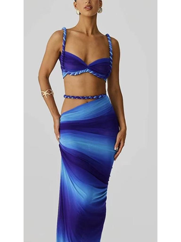 2025 Frühling Damen Sexy Rückenfreies Neckholder Badeanzug Rock Set