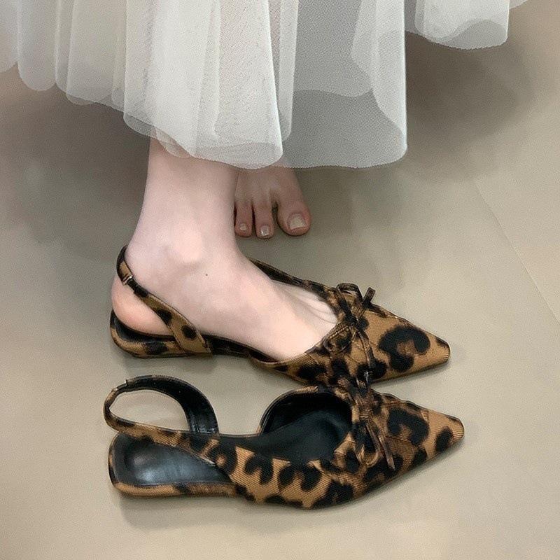 Trendy Pointed Wrinkled Bow Bag Head Sandals Women's Summer Slope Heel Empty Single Shoes
