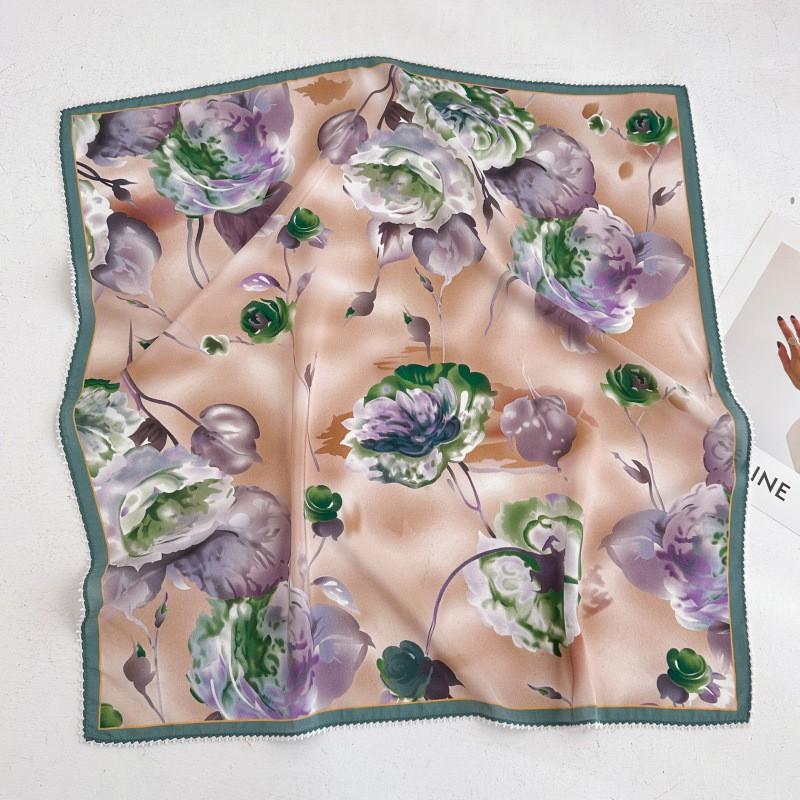 100% Silk Crepe Square Scarf Women Fashion Office Decorative Lace Neckerchief