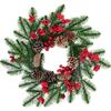NUCHI Christmas Wreath with PE Leaves, White Pine Cones, and Red Berries - Door Hanging Ornament and Holiday Decoration