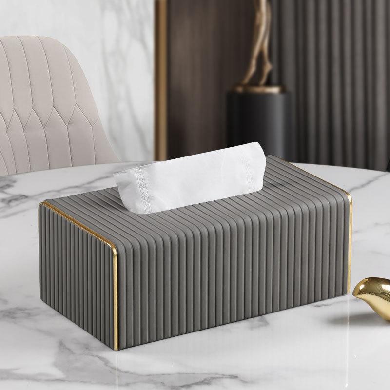 1 Piece Scandinavian Style Faux Leather Tissue Box - Gold Stripe Rectangle Design for Living Room, Dining Room or Bathroom