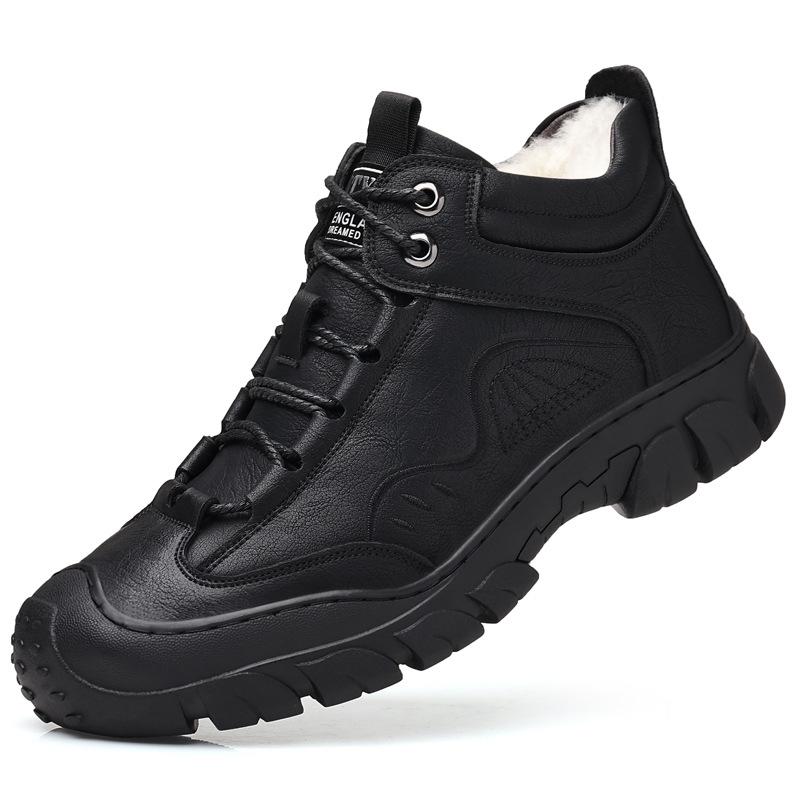Men's snow boots winter warm velvet thickened cotton shoes genuine leather wool non-slip medium boss cotton leather shoes