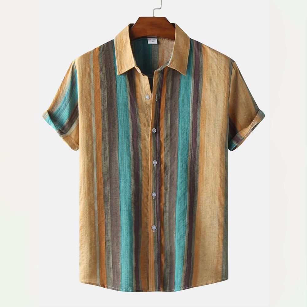 2026 Hawaii Camicia a Maniche Corte a Righe da Uomo Top Casual da Ufficio da Uomo T-shirt Oversize Camicia Bottoni Estiva da Uomo 5XL