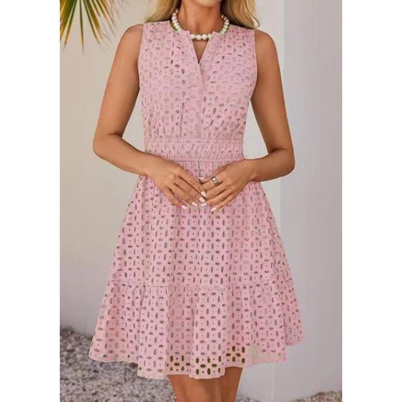 Sommer Ärmelloses V-Ausschnitt Aushöhlungs-Kleid