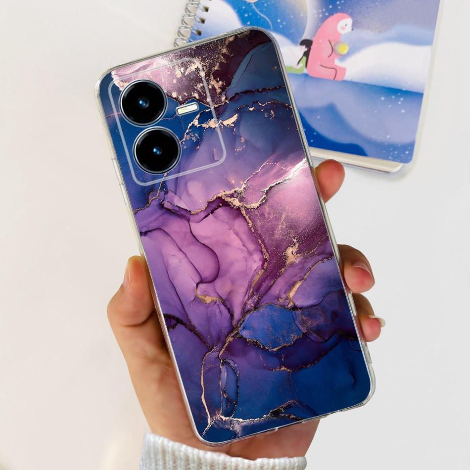 For Vivo Y22s Y22 Case VivoY22 Y 22 22S 4G 2022 V2206 V2207 Elegant Printing Soft Silicone Clear TPU Slim Phone Back Cover