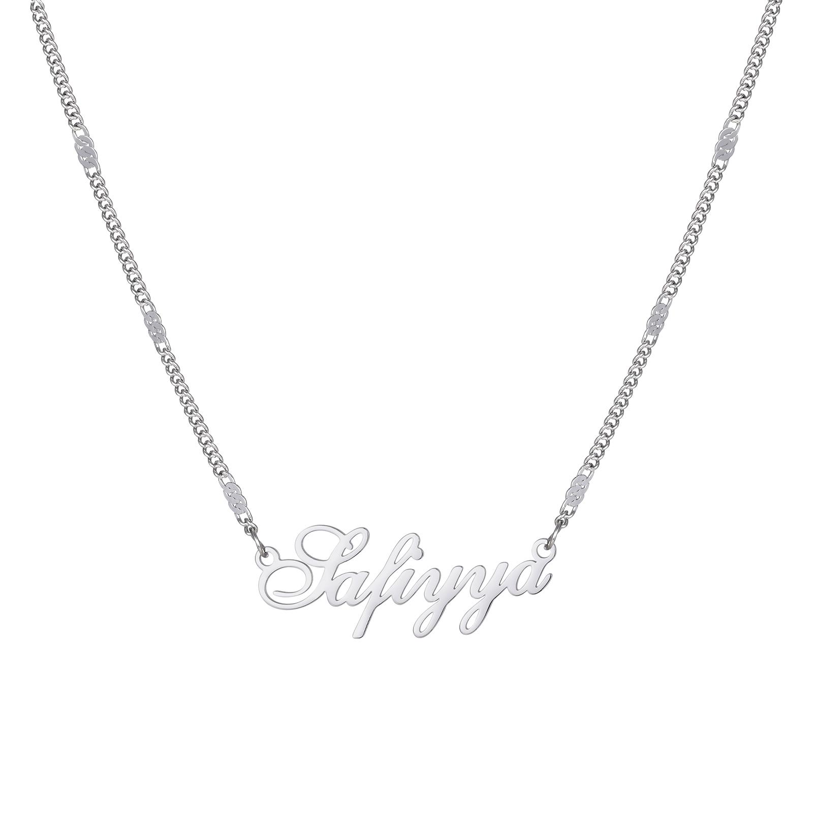 

Personalized Name Necklace Silver Color Stainless Steel Custom Pendant Engraved Jewelry Tarnish Resistant for Women 45CM-50CM