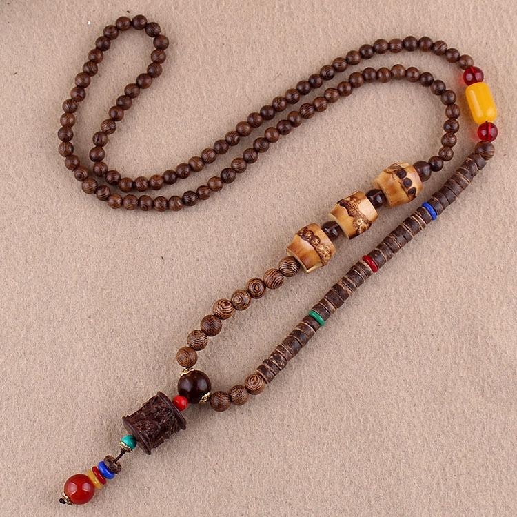 Originální etnický retro dlouhý řetízek na svetr, Nepálské vintage doplňky, Tibetský styl, Literární a univerzální náhrdelník pro muže a ženy