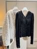 Women's V-Neck Lace Shirt with Chest Pads - Slimming, Long-Sleeved Flocked Design for Autumn/Winter 2025.