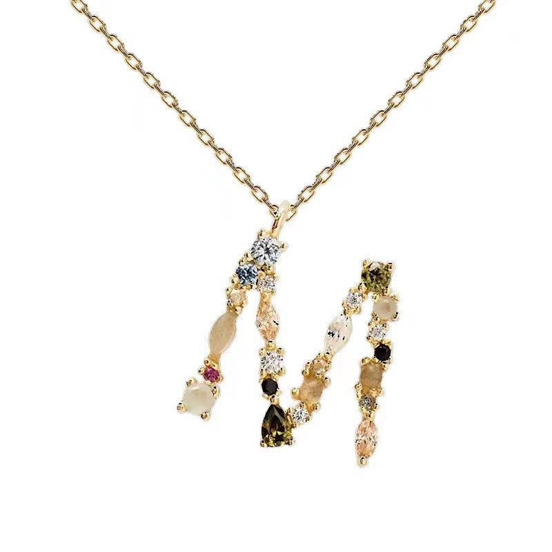 Colorful Zircon Alphabet Necklace: Women's European & American Design